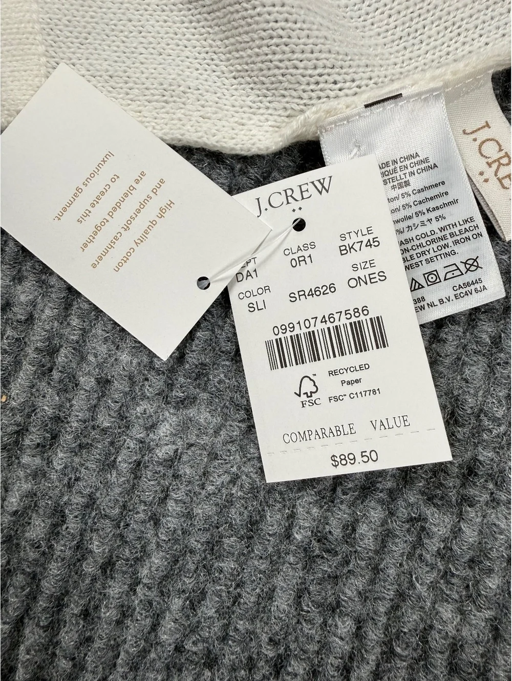 J.Crew Women’s One Size Cotton Cashmere Colorblock Knit Poncho Cape NWT
